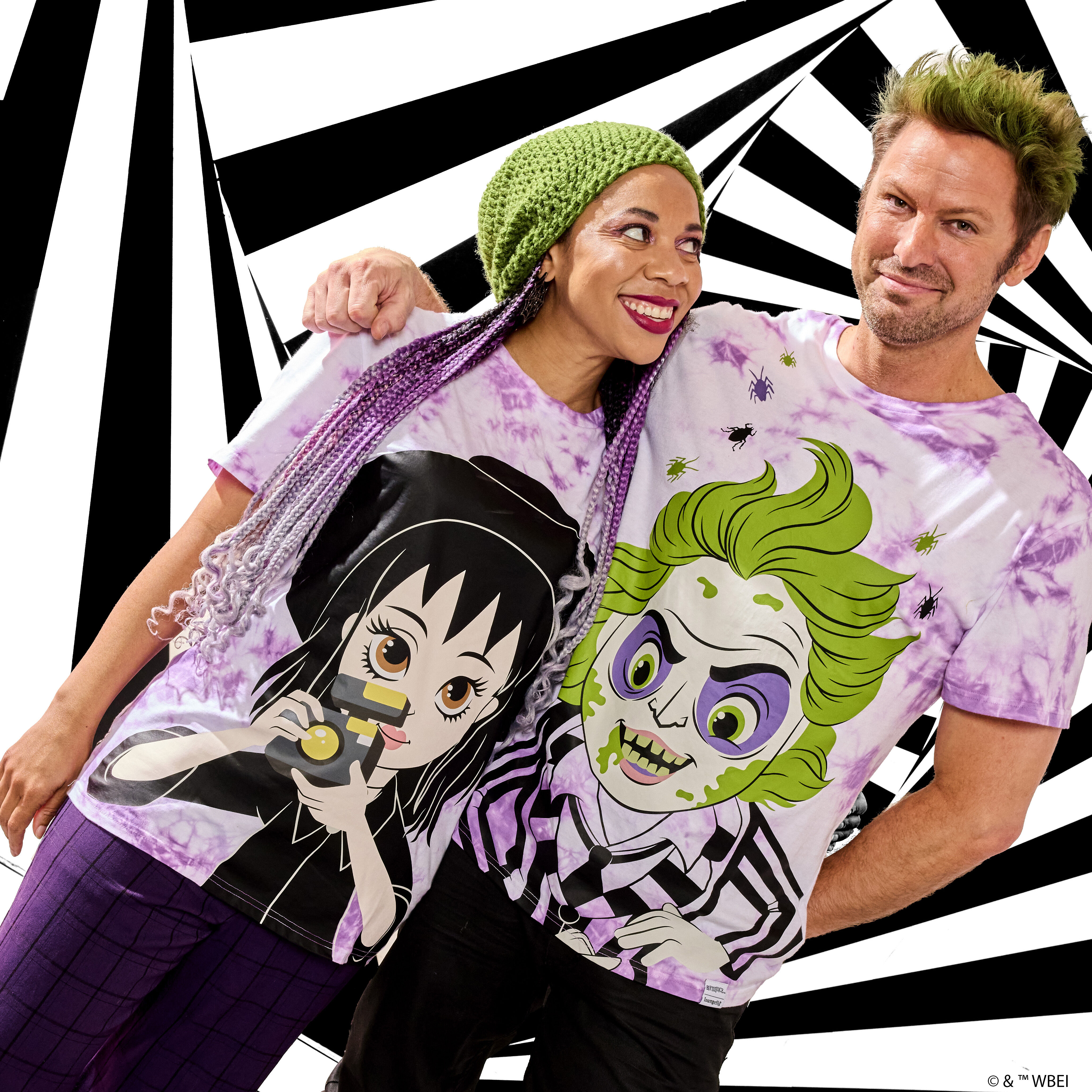 Beetlejuice & Lydia Deetz Reversible Tie-Dye Unisex Tee - Image 2