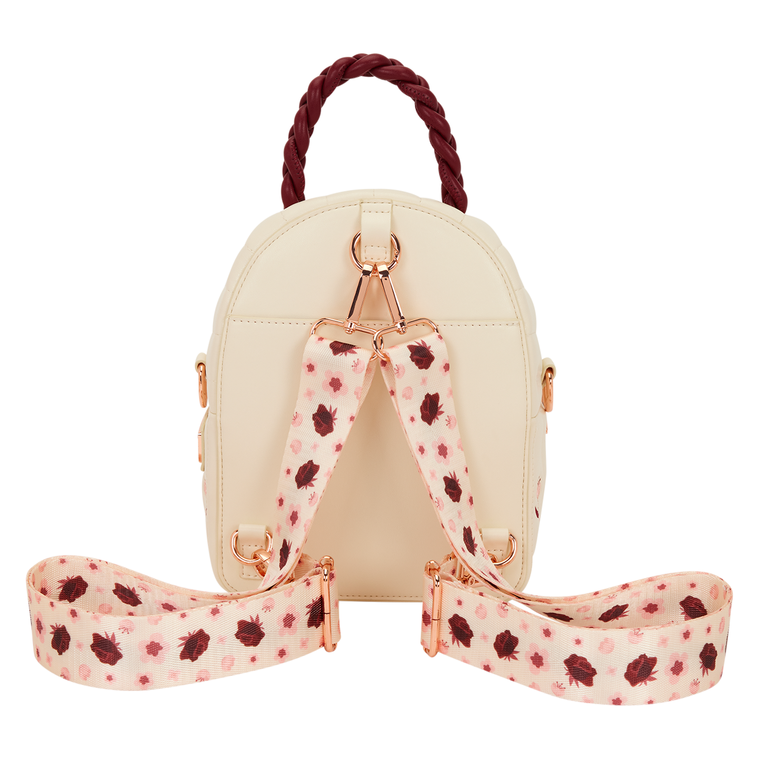 Loungefly Cream & Red Floral Convertible Mini Backpack & Crossbody Bag - Image 4