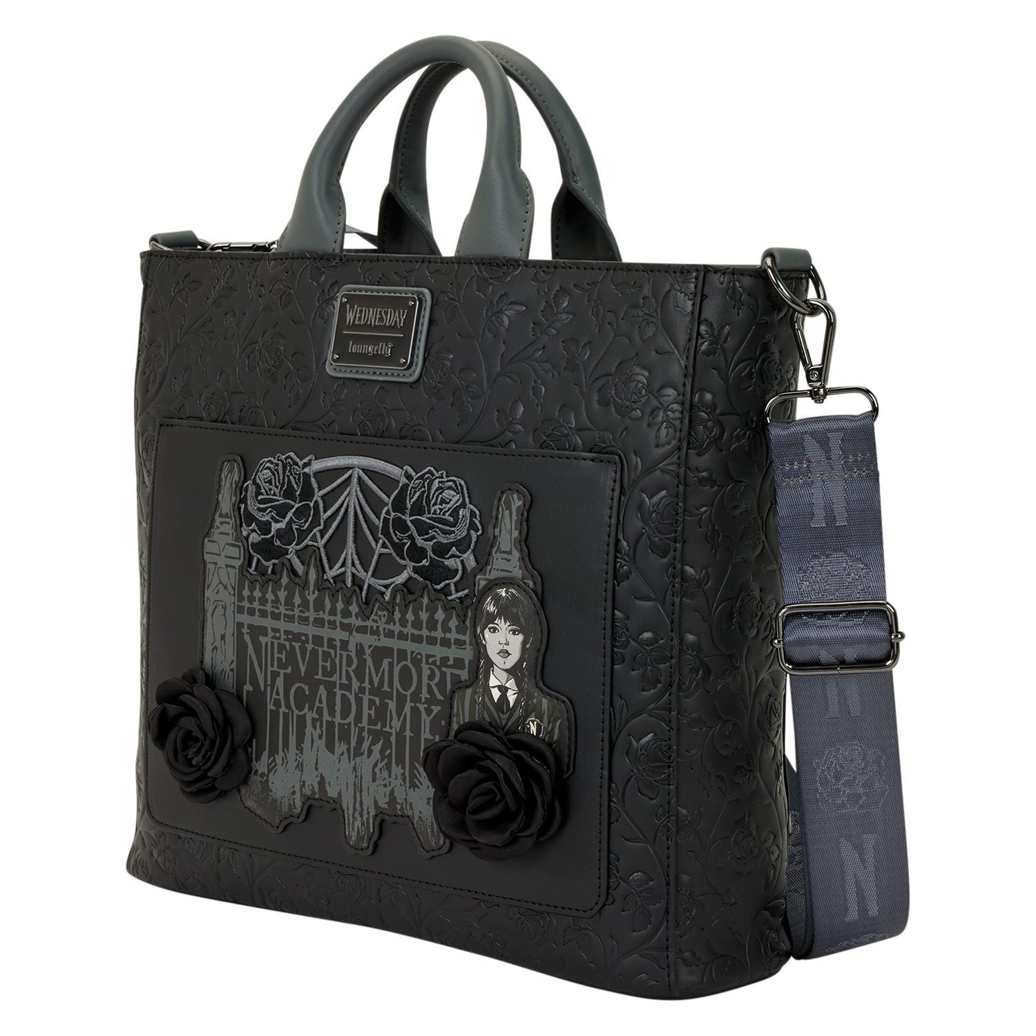 Wednesday Black Roses Convertible Backpack & Tote Crossbody Bag - Image 4